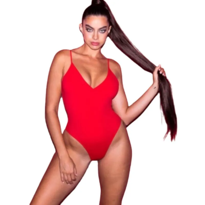 High Cut One-piece Solid Color Swimsuit