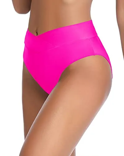 High Cut Tankini Brief With Twist Front Swim Bottom-Neon Pink
