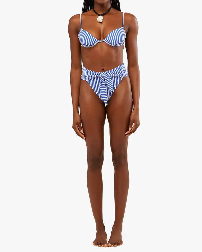 High Rise Tie-Front Stripes Bikini Bottom