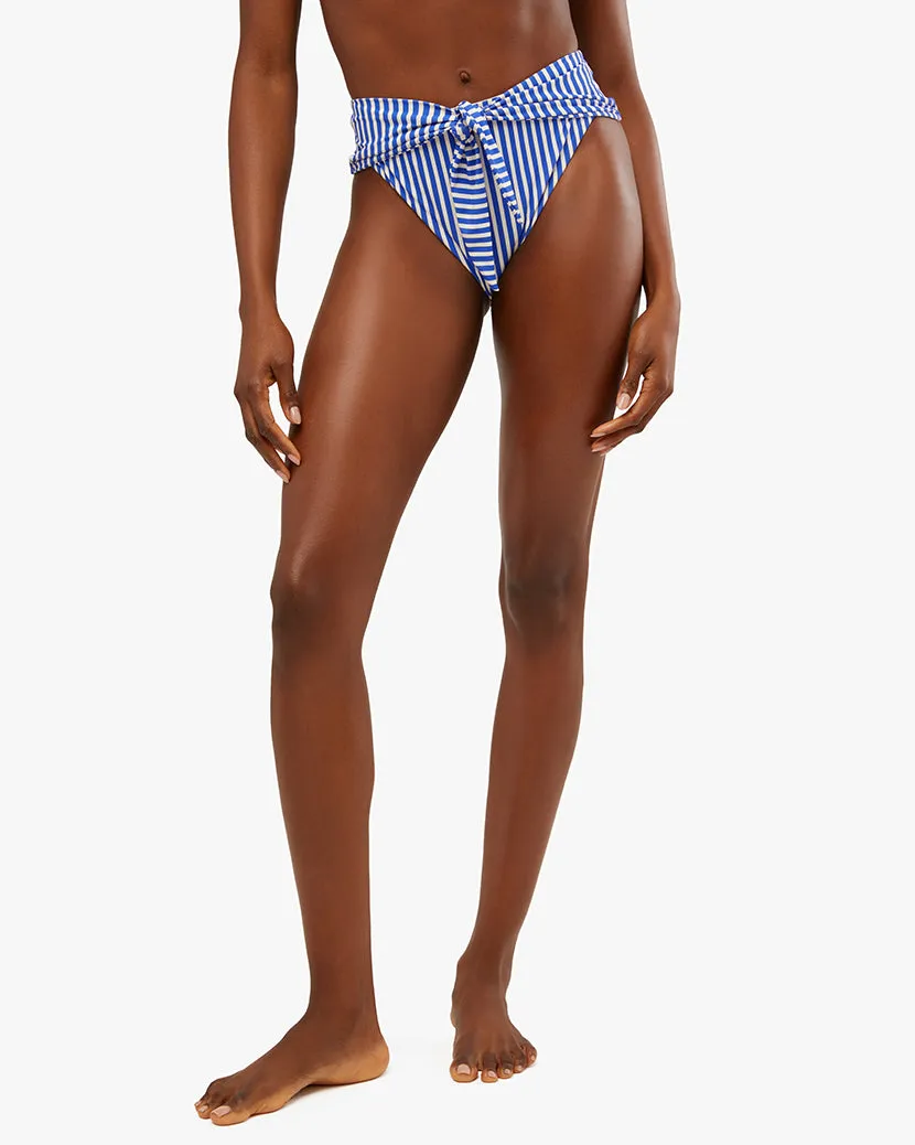 High Rise Tie-Front Stripes Bikini Bottom