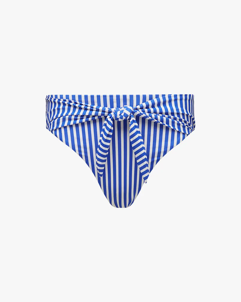High Rise Tie-Front Stripes Bikini Bottom