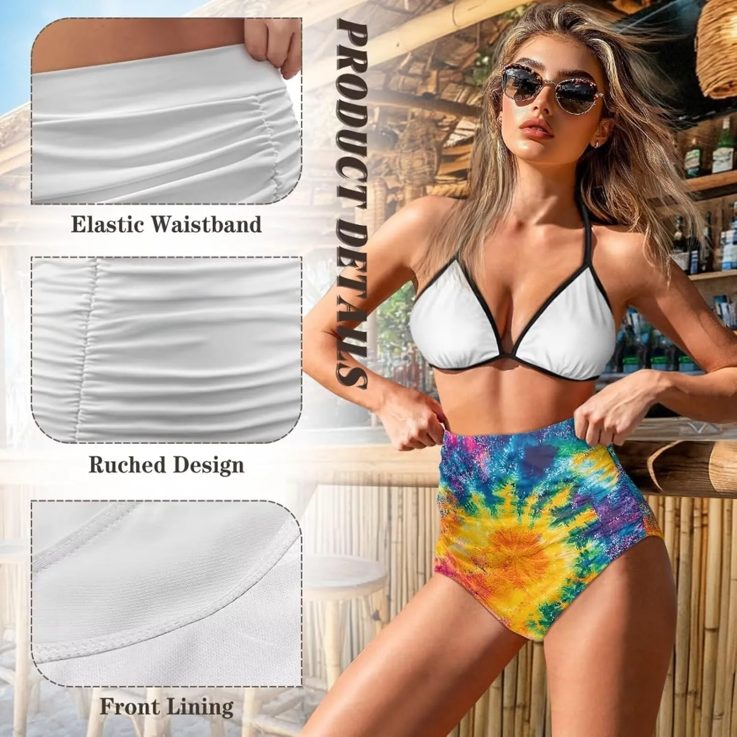 High Waist Bikini Bottom Tummy Control Swim Bottom Beach Ruched Tankini Briefs for Summer Holiday Plus Size