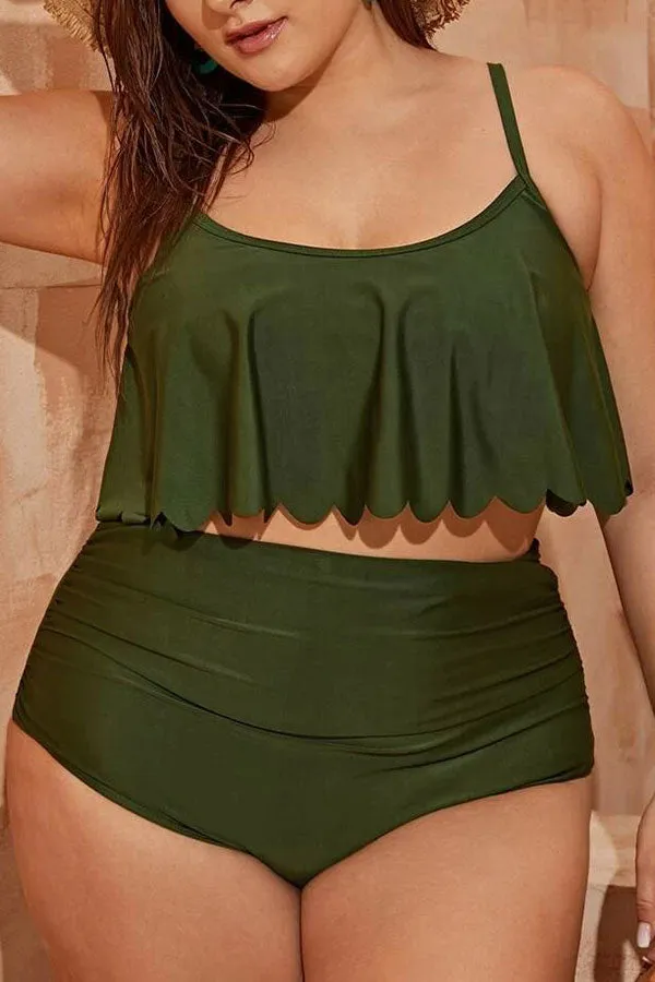 High Waist Solid Color Sweet Bikini