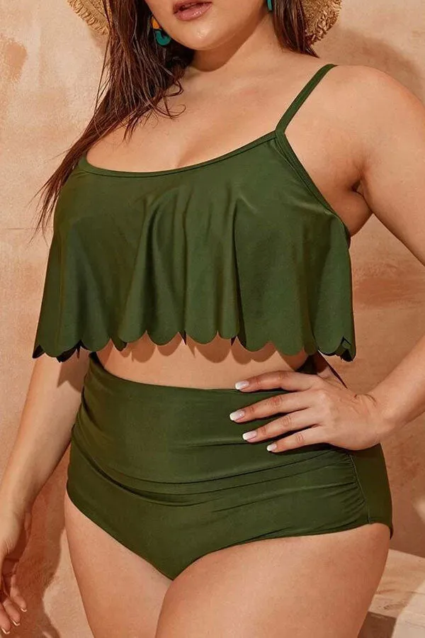 High Waist Solid Color Sweet Bikini