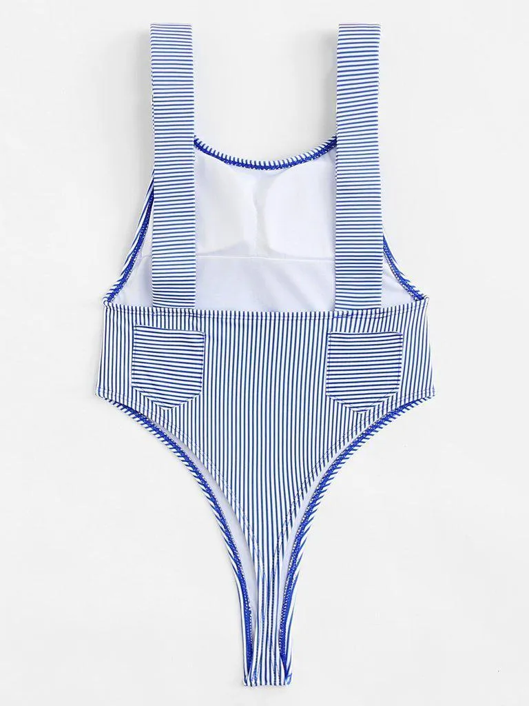 High Waist Striped Swimsuit