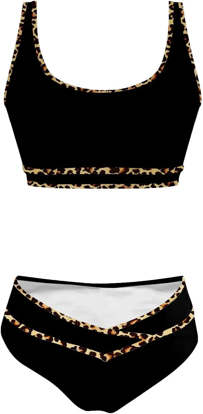 High Waisted Bikini Sets for Women 2025 Summer Tummy Control Color Block Bathing Suit Sporty Two Piece Swimsuits