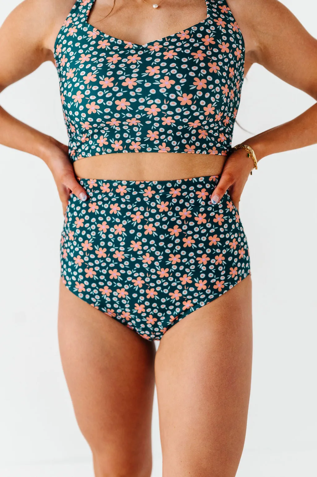 High Waisted Bottoms in Midnight Daisy
