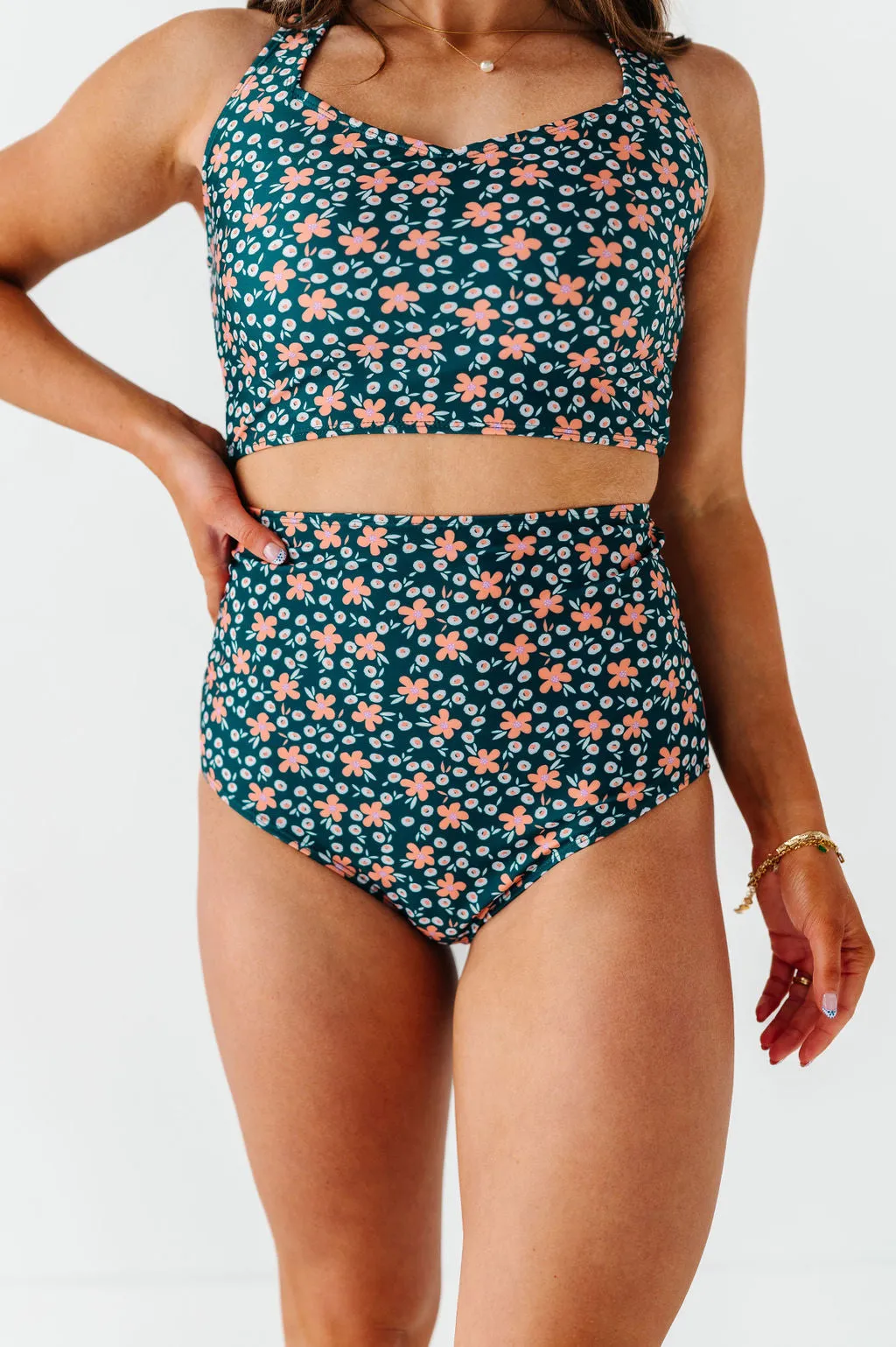 High Waisted Bottoms in Midnight Daisy
