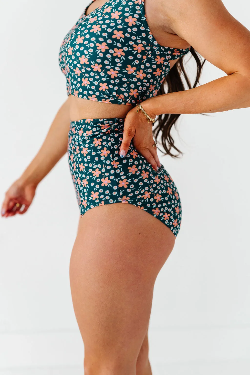 High Waisted Bottoms in Midnight Daisy