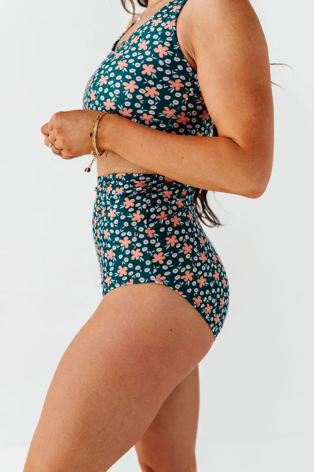 High Waisted Bottoms in Midnight Daisy