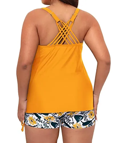 High Waisted Plus Size Swim Shorts Plus Size Swimwear For Women-Yellow Floral