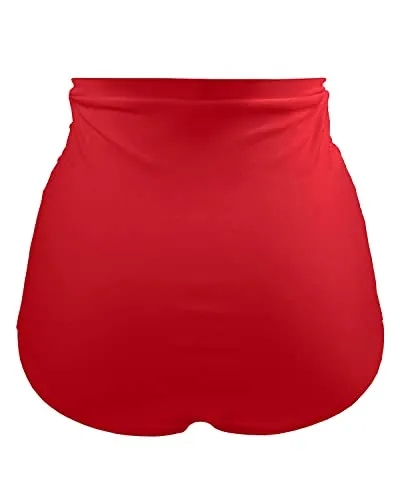 High Waisted Tankini Briefs Women Bikini Bottoms-Red