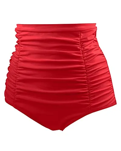 High Waisted Tankini Briefs Women Bikini Bottoms-Red