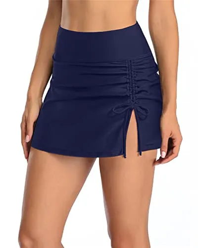 High Waisted Tummy Control Skirt Swimsuits For Women-Navy Blue
