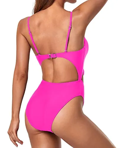 High Waisted Tummy Control Swimsuits Sexy Monokini-Neon Pink