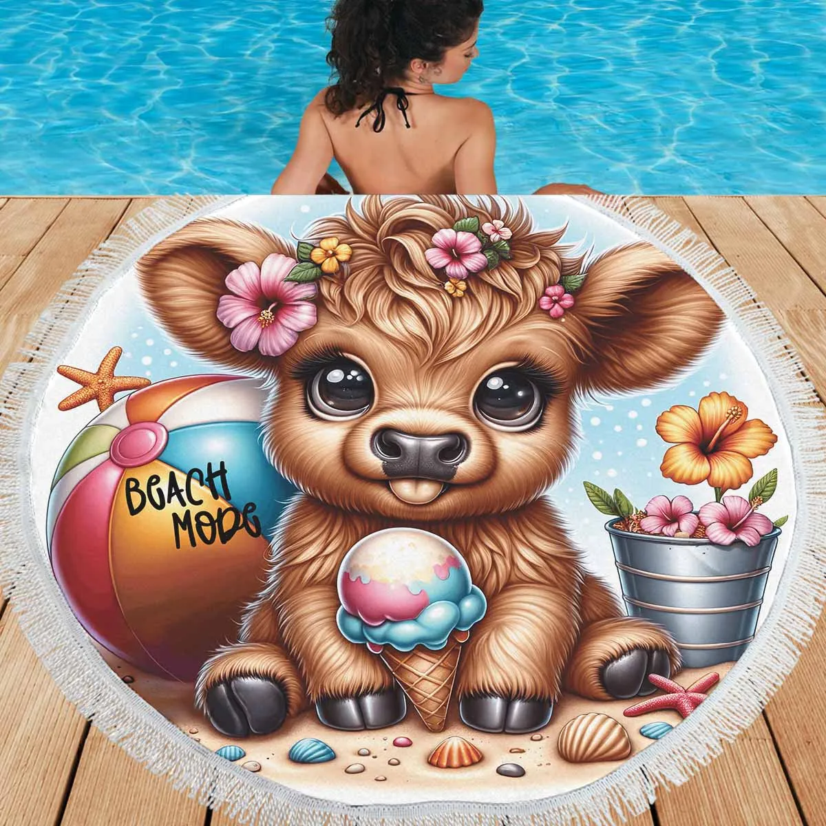 Highland Cow Awd35118  Circular Beach Shawl 59"