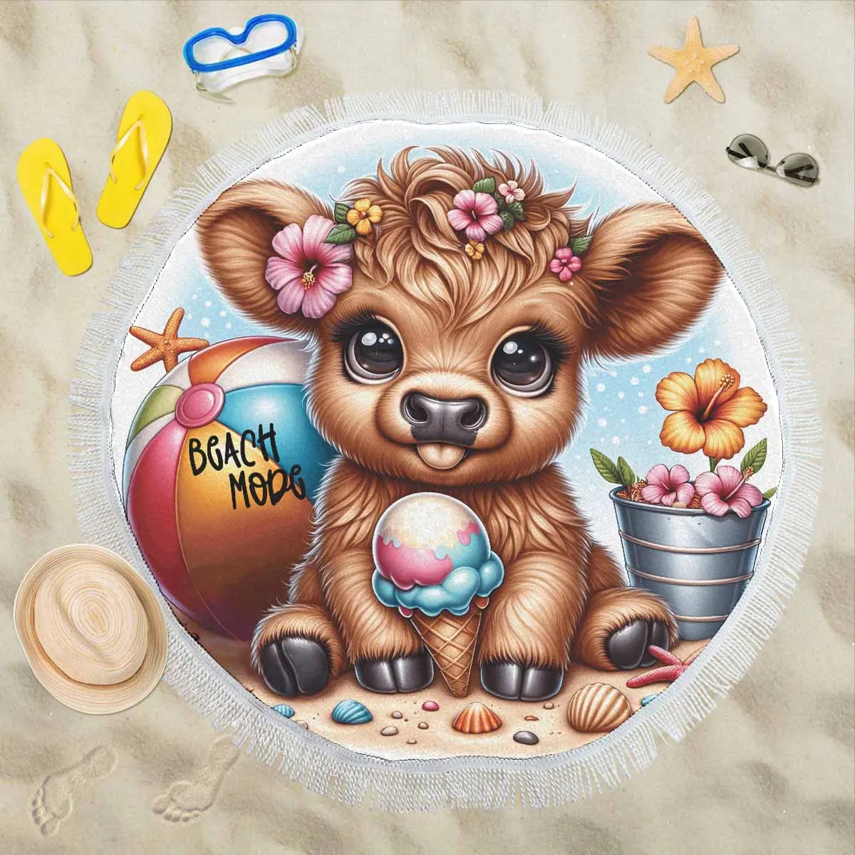 Highland Cow Awd35118  Circular Beach Shawl 59"