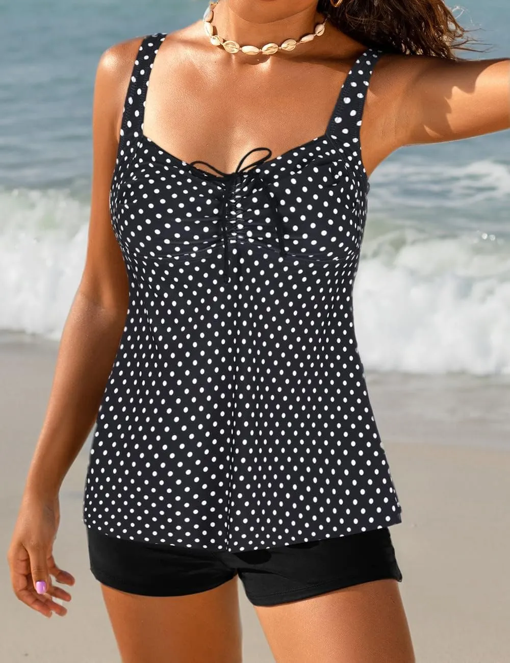Hilor Women's Plus Size Tankini Swimsuit Flowy Two Piece Bathing Suits Loose Fitting Tankini Swimwear with Shorts