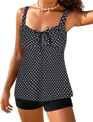 Hilor Women's Plus Size Tankini Swimsuit Flowy Two Piece Bathing Suits Loose Fitting Tankini Swimwear with Shorts