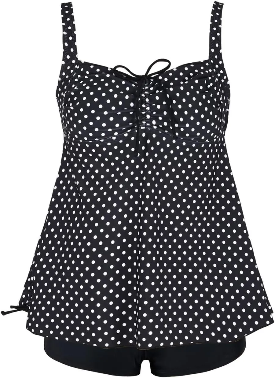 Hilor Women's Plus Size Tankini Swimsuit Flowy Two Piece Bathing Suits Loose Fitting Tankini Swimwear with Shorts