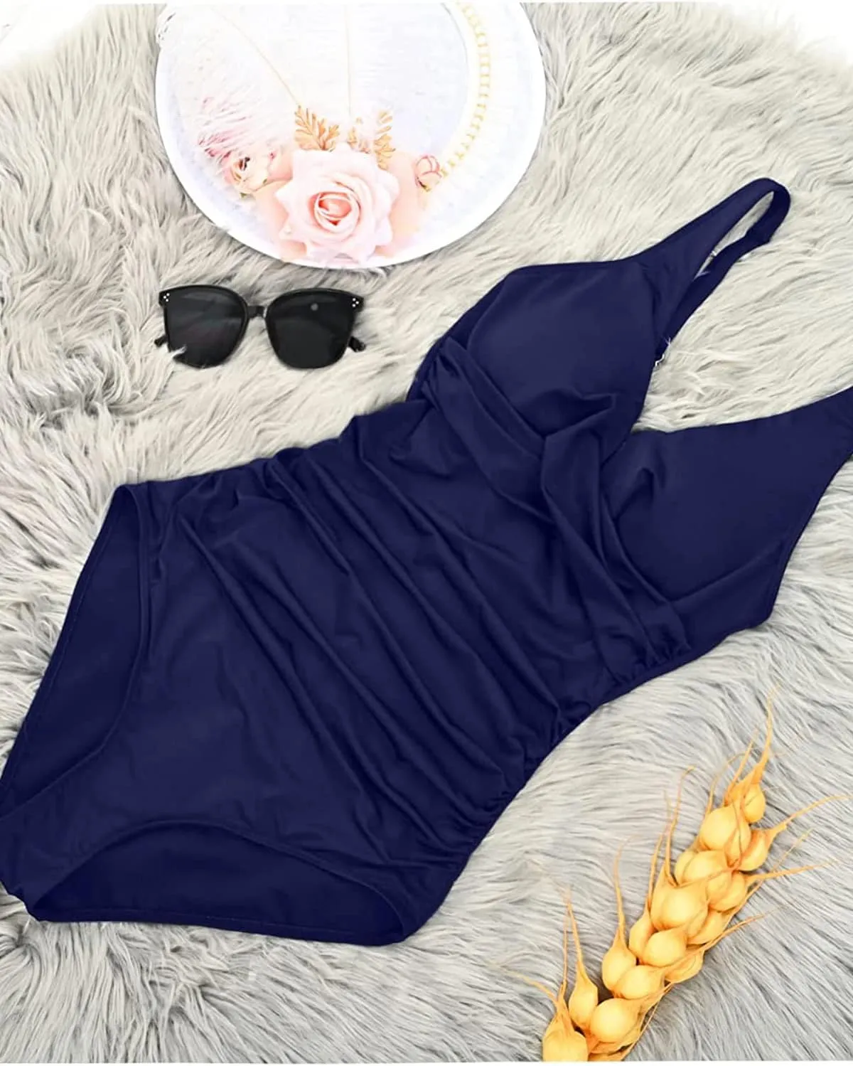 Holipick One Piece Swimsuit for Women Tummy Control Push Up 1 Piece Bathing Suit Slimming V Neck Swimwear
