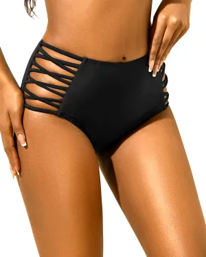 Holipick Women High Waisted Bikini Bottoms Tummy Control Swim Bottom Strappy Bathing Suit Bottom