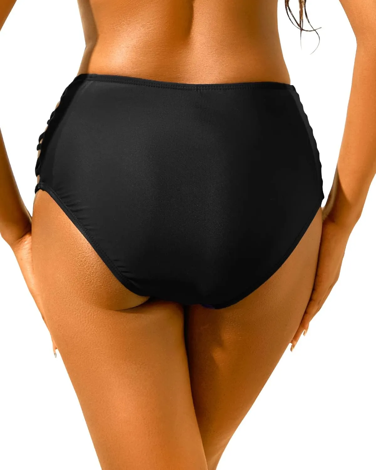 Holipick Women High Waisted Bikini Bottoms Tummy Control Swim Bottom Strappy Bathing Suit Bottom