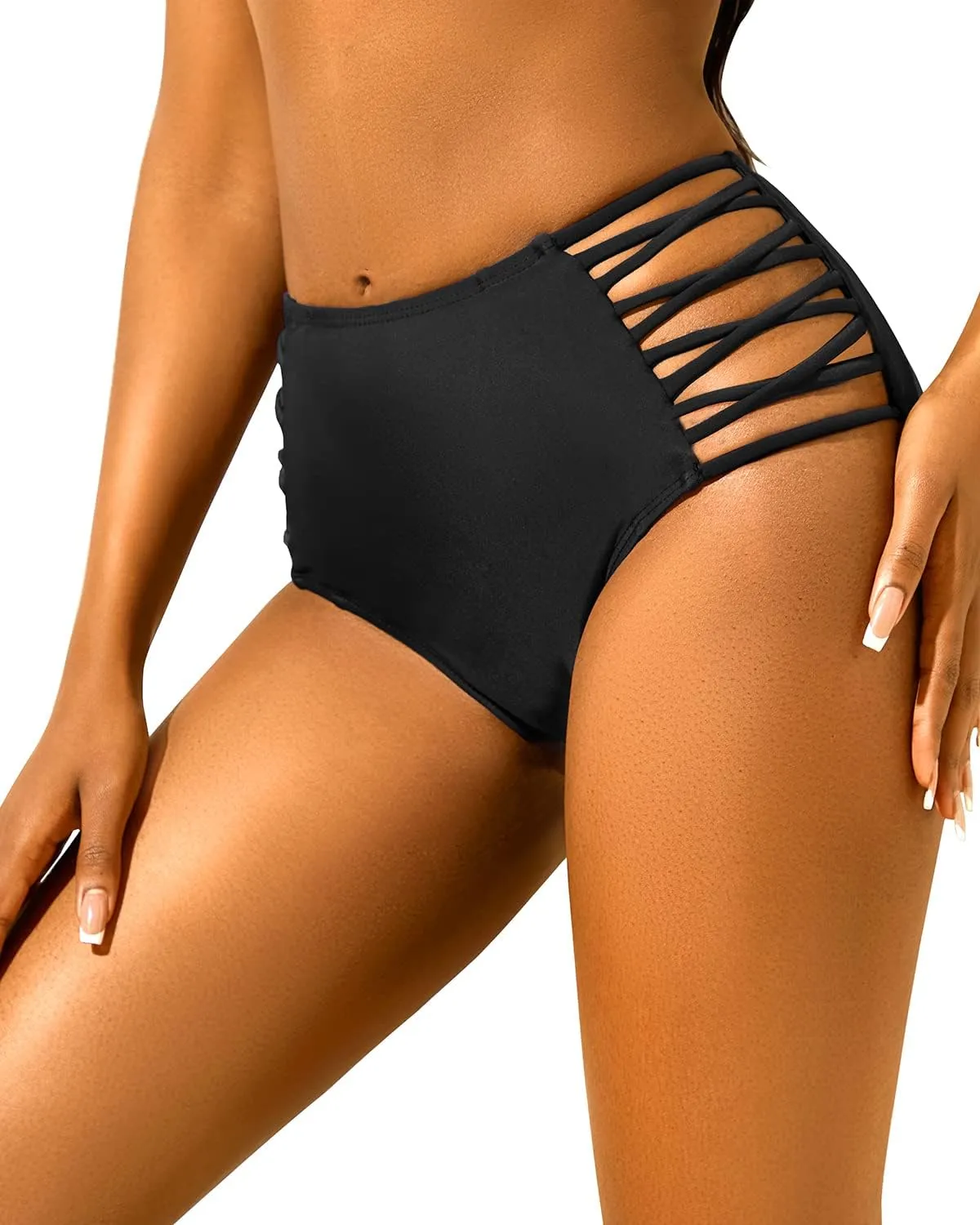 Holipick Women High Waisted Bikini Bottoms Tummy Control Swim Bottom Strappy Bathing Suit Bottom