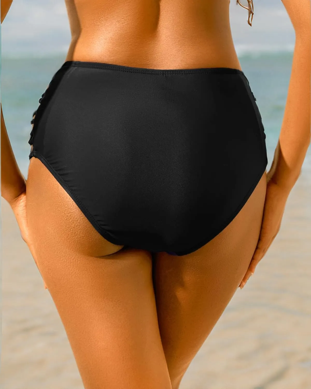 Holipick Women High Waisted Bikini Bottoms Tummy Control Swim Bottom Strappy Bathing Suit Bottom