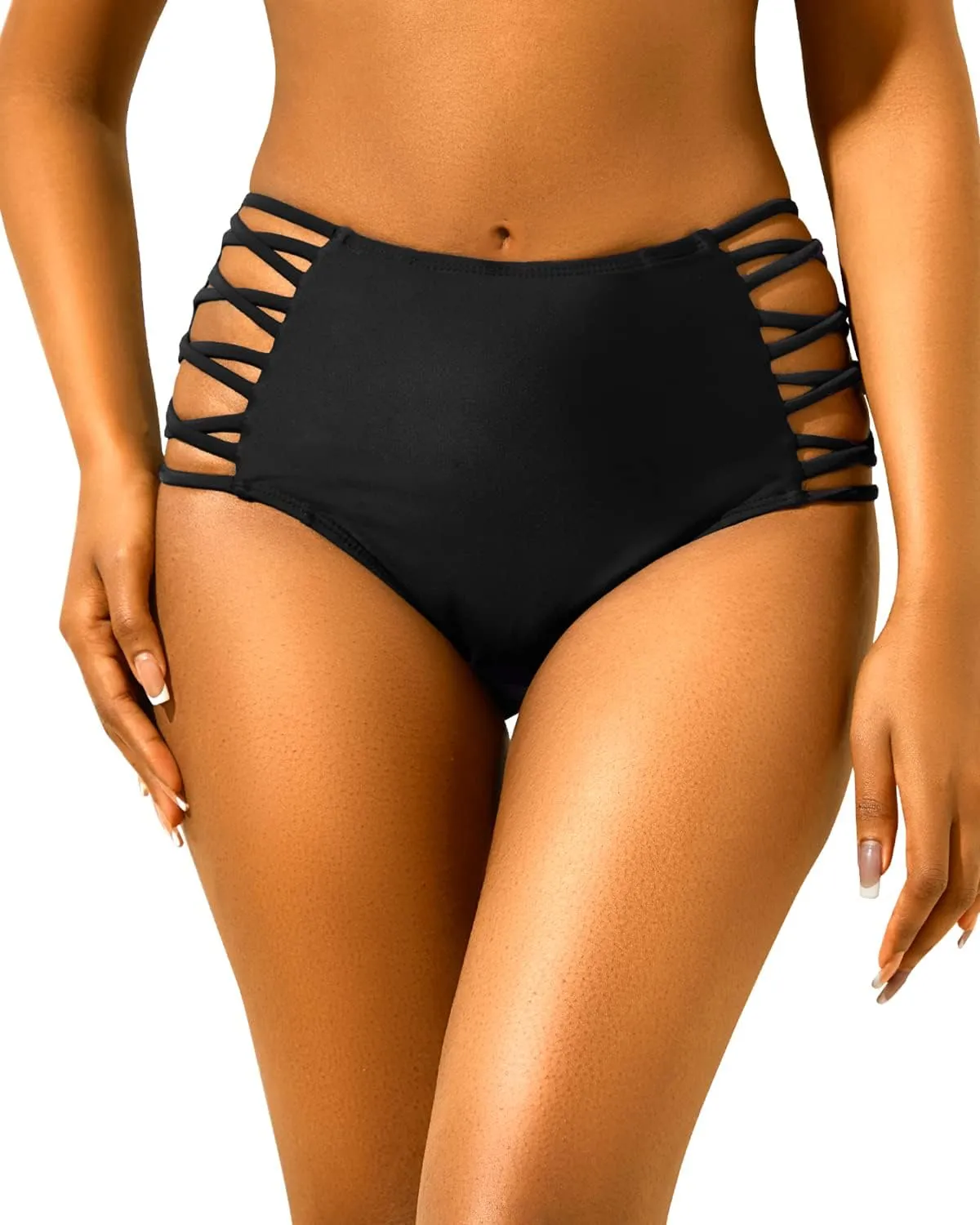 Holipick Women High Waisted Bikini Bottoms Tummy Control Swim Bottom Strappy Bathing Suit Bottom
