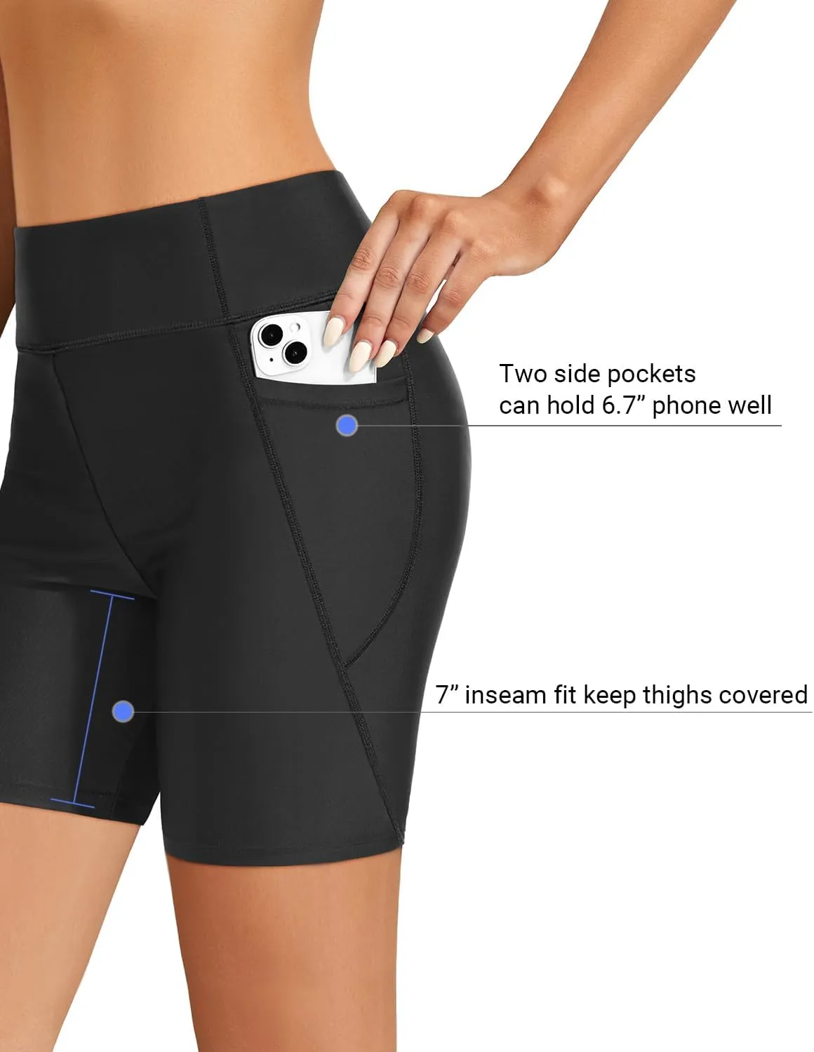 Holipick Women Plus Size Swim Shorts High Waisted Swim Bottoms with Pockets Tummy Control Boy Shorts