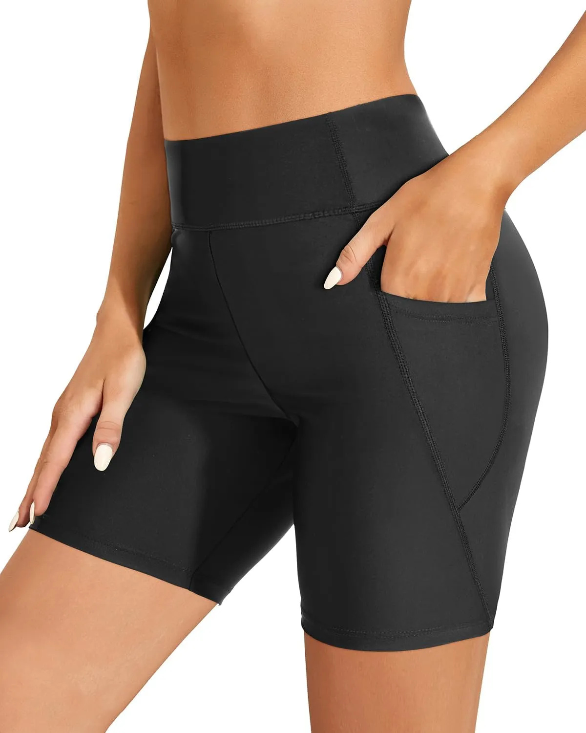 Holipick Women Plus Size Swim Shorts High Waisted Swim Bottoms with Pockets Tummy Control Boy Shorts