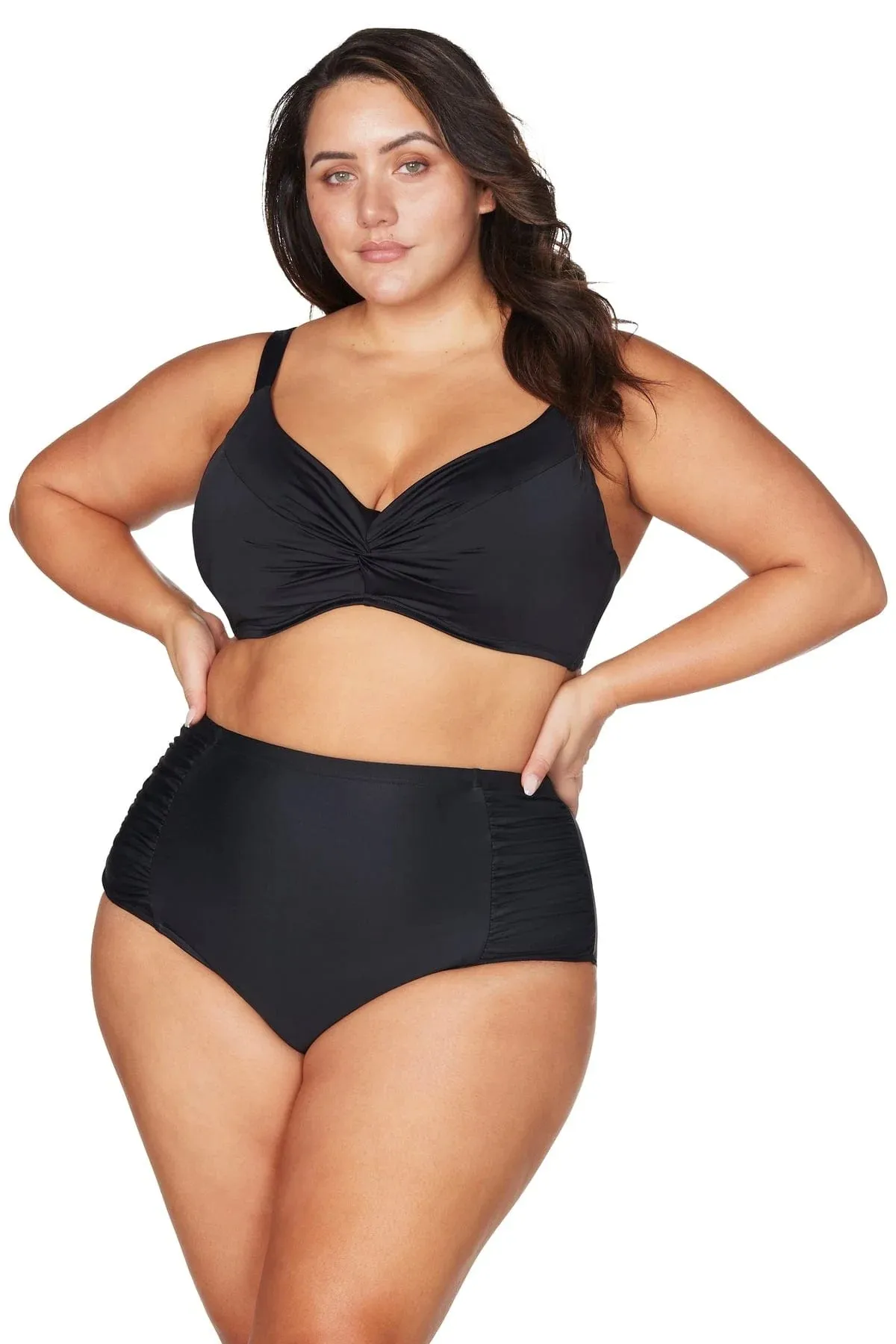 HUES BOTTICELLI HIGH WAIST BIKINI BOTTOM - BLACK