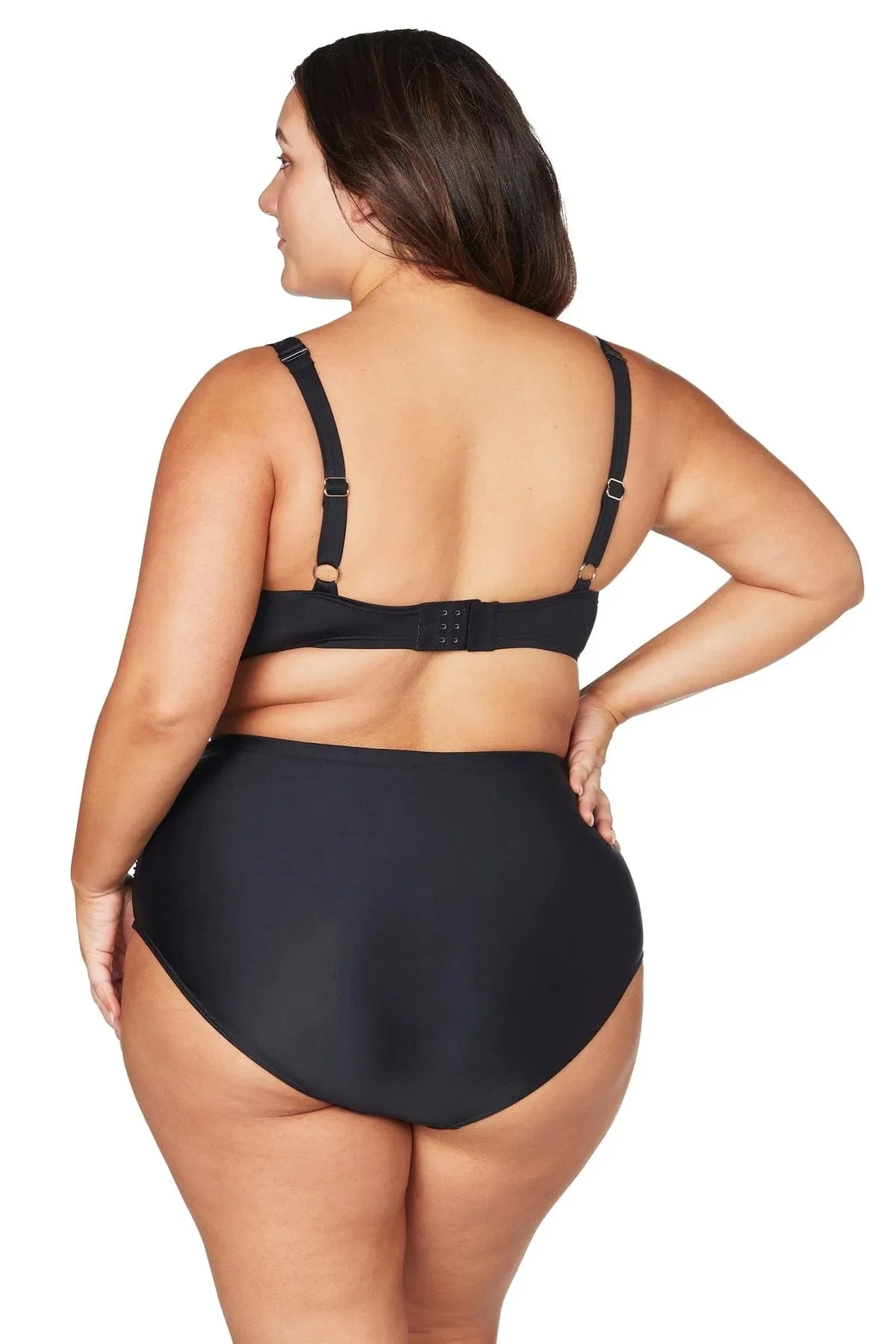HUES BOTTICELLI HIGH WAIST BIKINI BOTTOM - BLACK