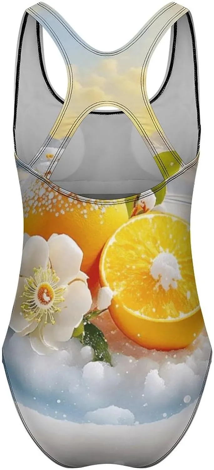 Ice Orange Ladies One Piece Swimwears Criss Cross Back Scoop Neck Aesthetic Tummy Control Swimsuits