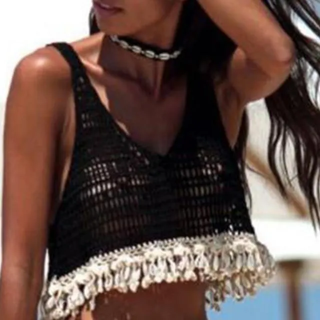 In-X Sexy hollow out beach dress shell cover-ups Crochet cover up Cotton