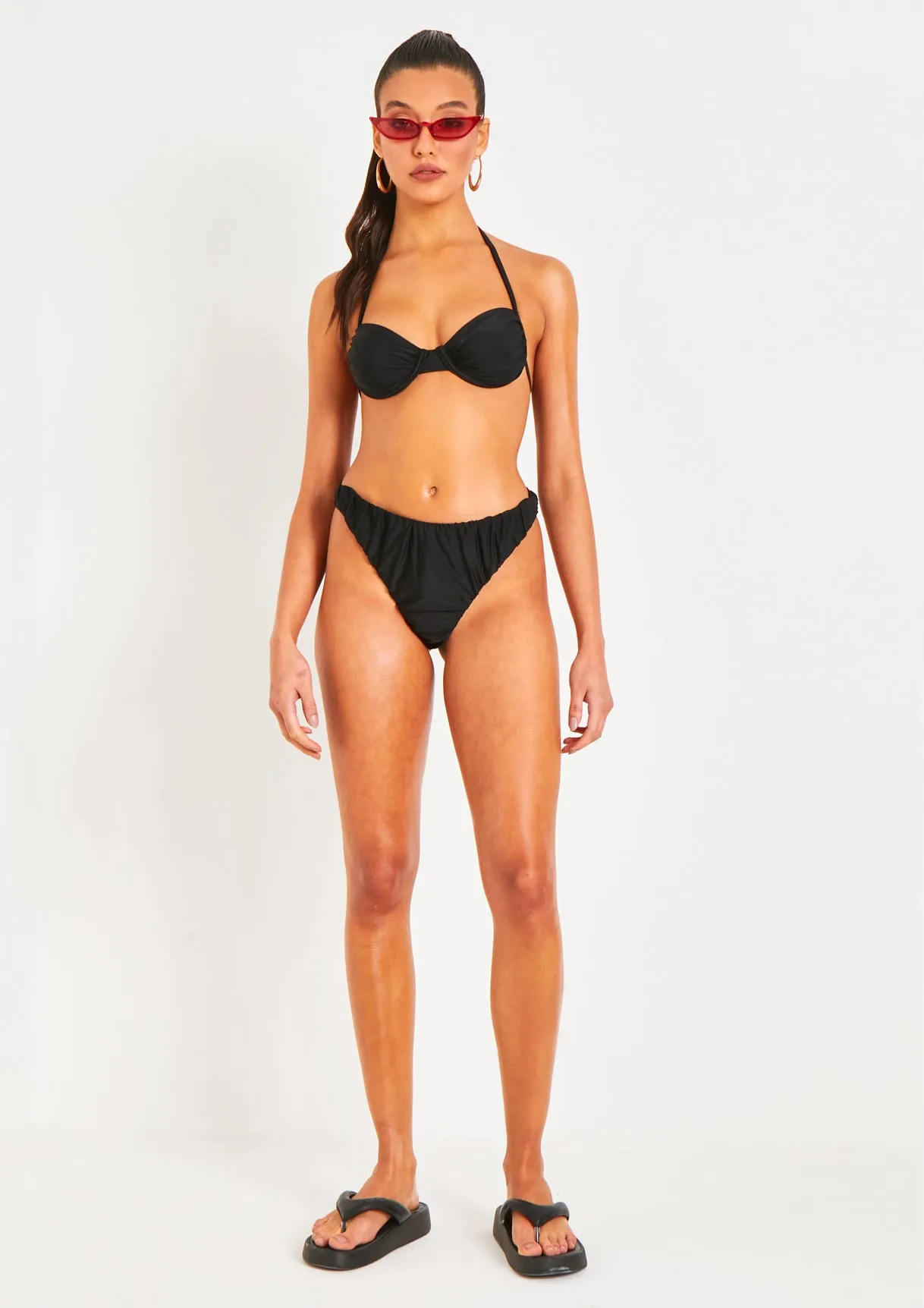 Irla Black Halterneck Ruched Detail Underwire Bikini Top
