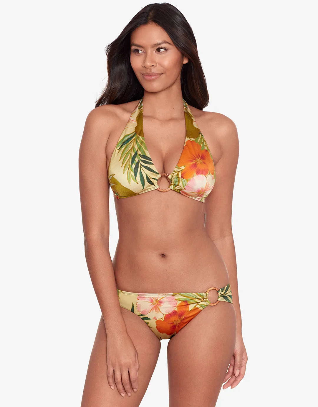 Island Tropical Rattan Ring Halter Bikini Top - Print