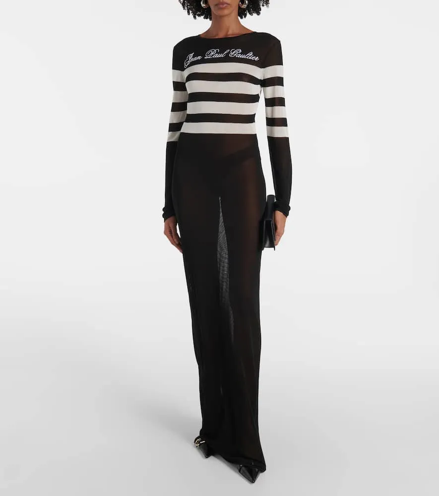 Jean Paul Gaultier Marini√É¬®re striped mesh maxi dress