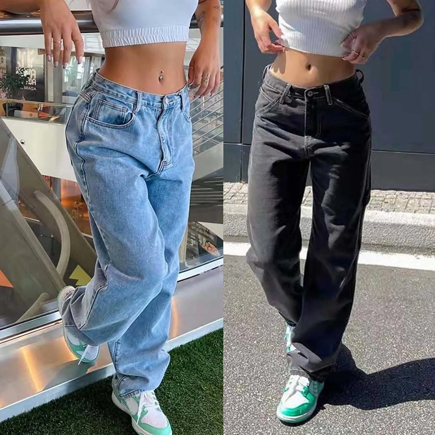 Jeans for Women Trendy, Women's Mid Rise Sweet Straight Jeans Western Mid Rise Stretch Straight Leg Jean