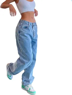 Jeans for Women Trendy, Women's Mid Rise Sweet Straight Jeans Western Mid Rise Stretch Straight Leg Jean