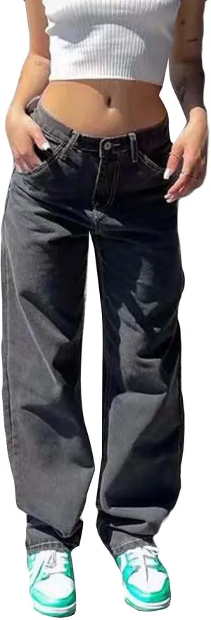 Jeans for Women Trendy, Women's Mid Rise Sweet Straight Jeans Western Mid Rise Stretch Straight Leg Jean
