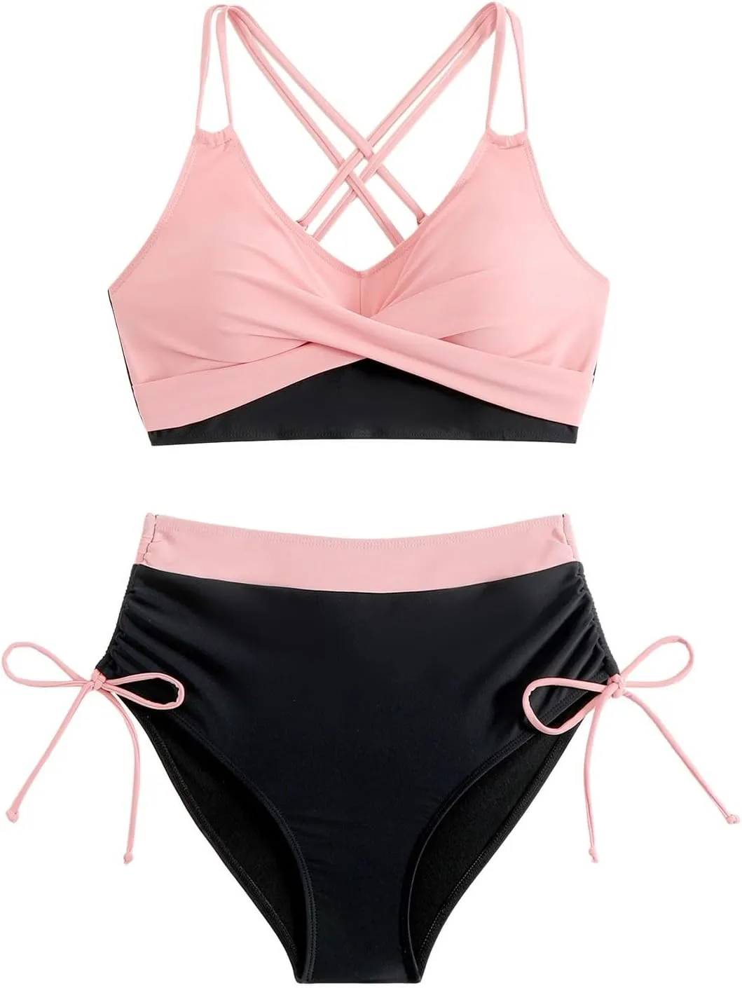JJHAEVDY Bikini Sets for Women Tummy Control High Waisted Swimsuits Solid Two Piece Bathing Suits Modest Summer Bathing Suit