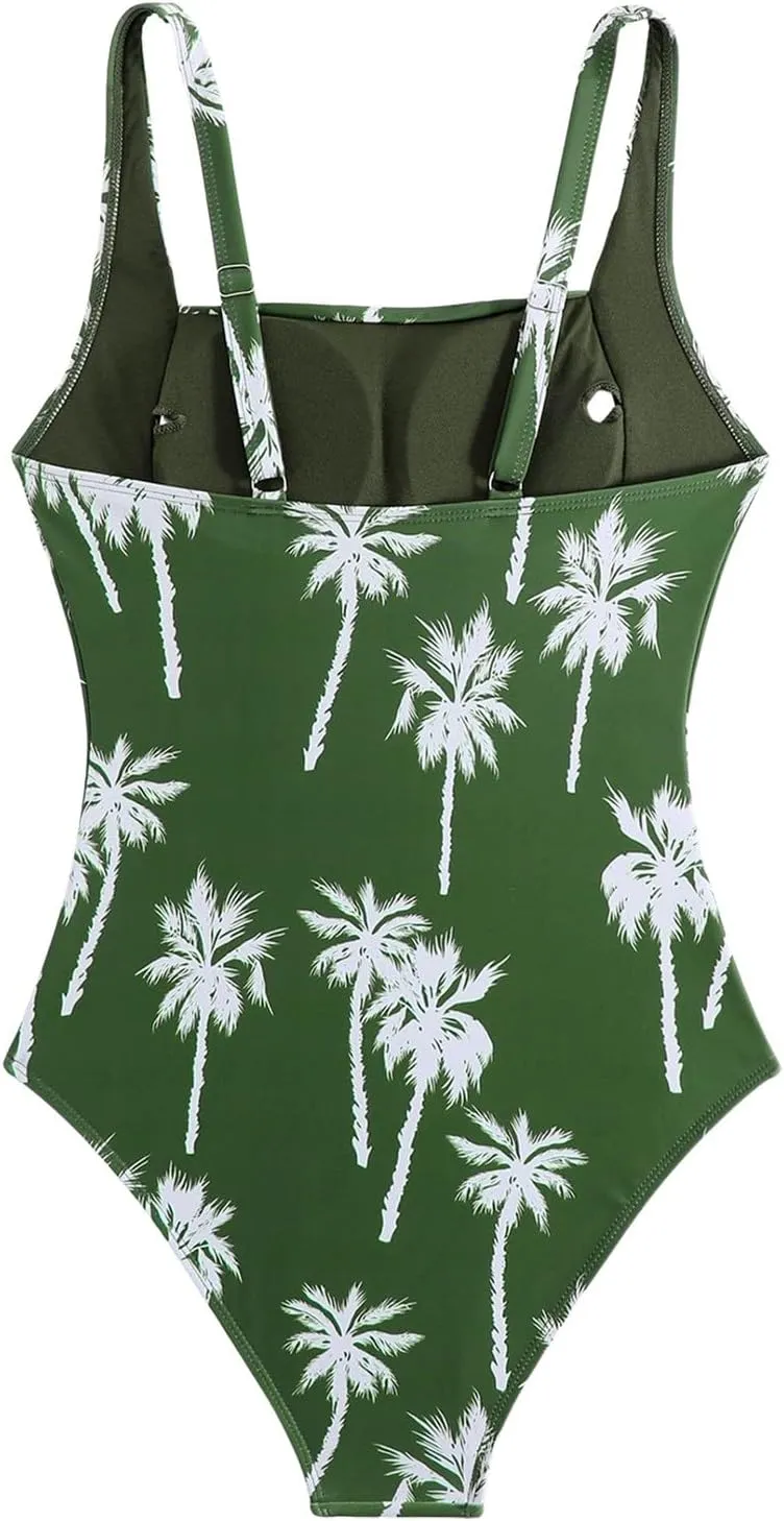 JJHAEVDY One Piece Swimsuit Women Printed Ruched Swimsuit Square Collar Swim Suits Sexy Cheeky Swimwear Modest Bathing Suits