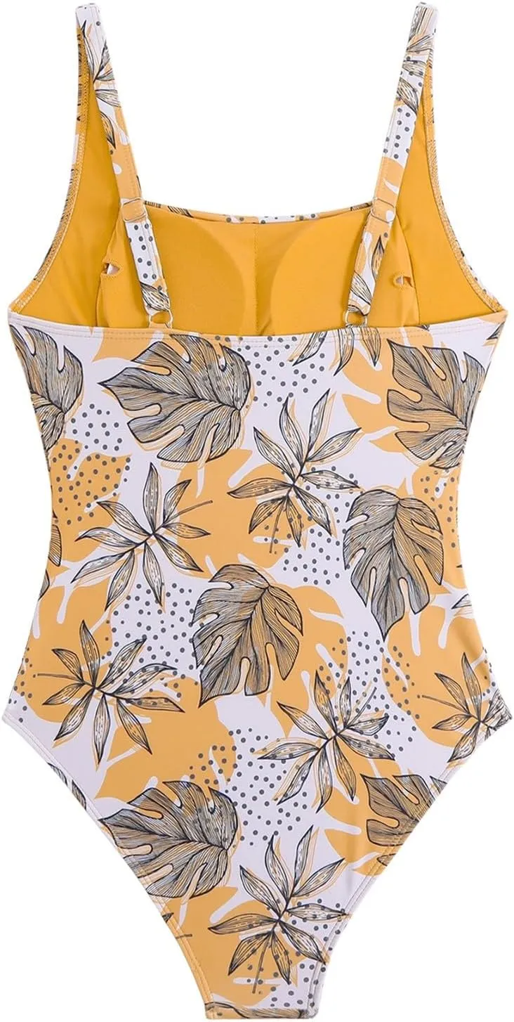 JJHAEVDY One Piece Swimsuit Women Printed Ruched Swimsuit Square Collar Swim Suits Sexy Cheeky Swimwear Modest Bathing Suits
