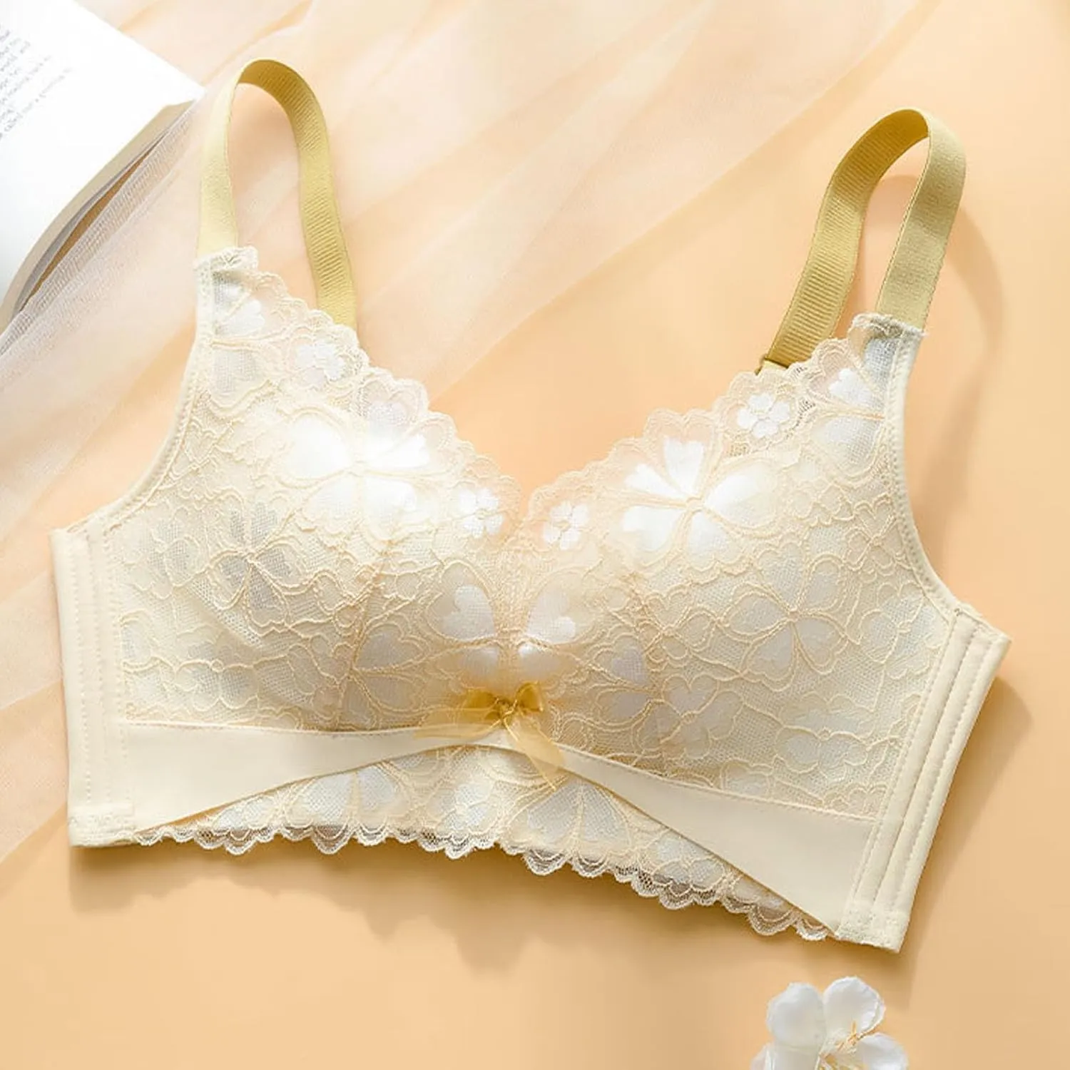 JOAU Seamless Wireless Push Up Floral Lace Bras for Women Comfort Full-Coverage Breathable T-Shirt Bra Everyday Bralettes