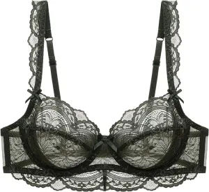 JOAU Sexy Floral Lace Bra for Women Comfort Full-Coverage Adjustable Straps Everyday Bras Mesh See Through Push Up Bralette