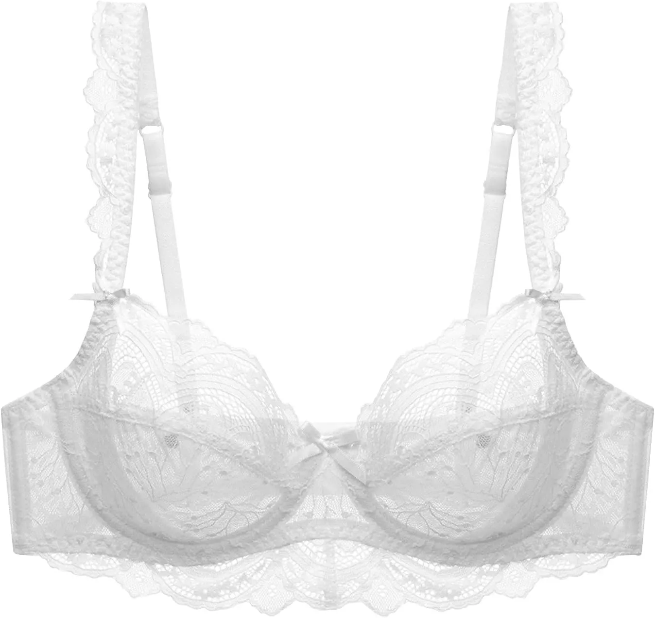 JOAU Sexy Floral Lace Bra for Women Comfort Full-Coverage Adjustable Straps Everyday Bras Mesh See Through Push Up Bralette