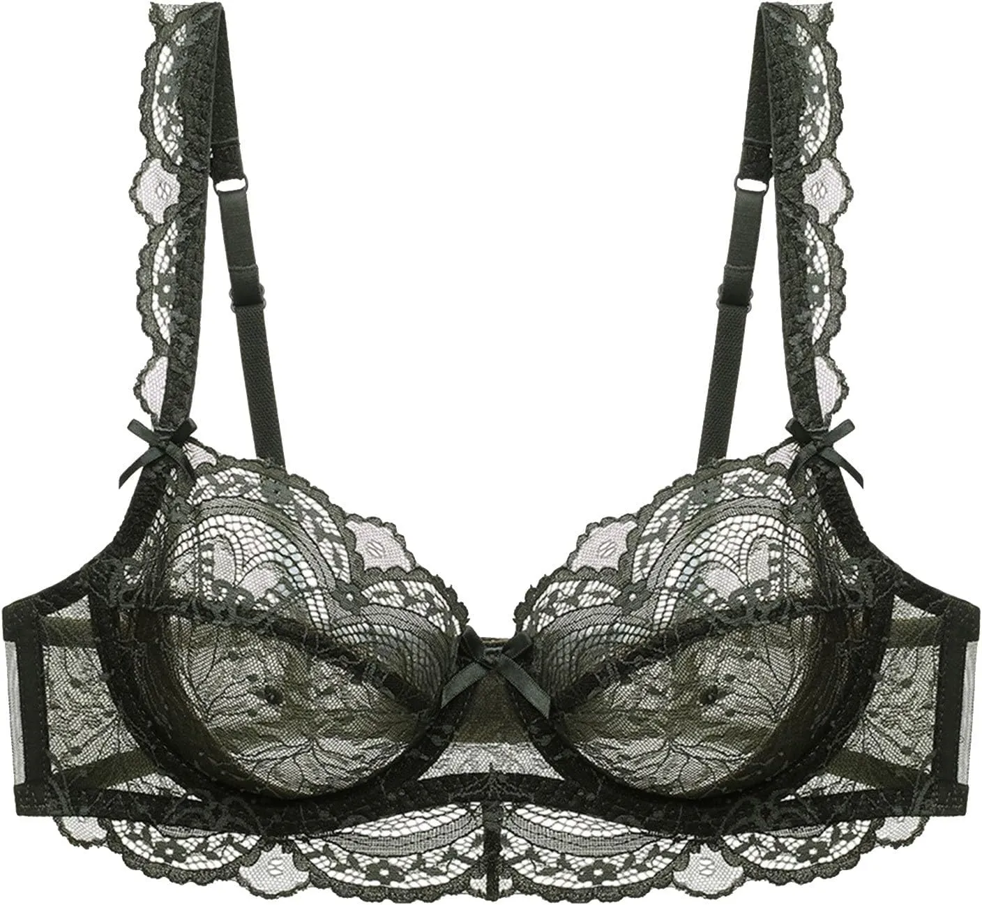 JOAU Sexy Floral Lace Bra for Women Comfort Full-Coverage Adjustable Straps Everyday Bras Mesh See Through Push Up Bralette
