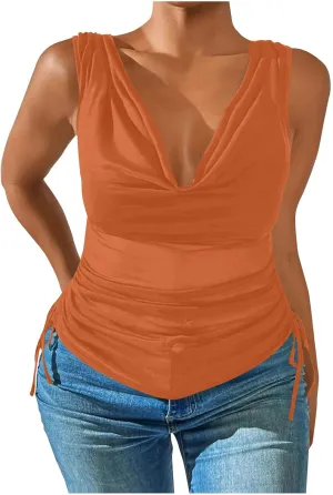 Ruched V-Neck Swim Tops